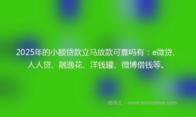 2025年的小额贷款立马放款可靠吗有：e微贷、人人贷、融逸花、洋钱罐、微博借钱等。