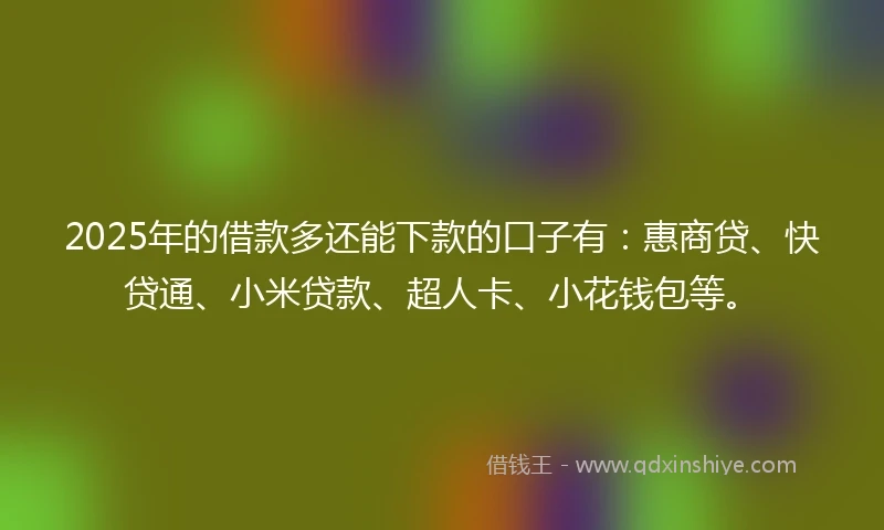 2025年的借款多还能下款的口子有：惠商贷、快贷通、小米贷款、超人卡、小花钱包等。