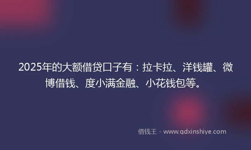 2025年的大额借贷口子有：拉卡拉、洋钱罐、微博借钱、度小满金融、小花钱包等。