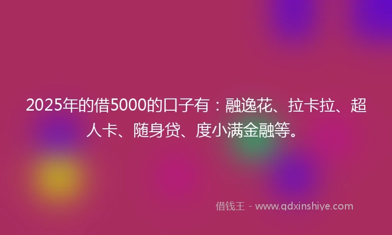 2025年的借5000的口子有：融逸花、拉卡拉、超人卡、随身贷、度小满金融等。