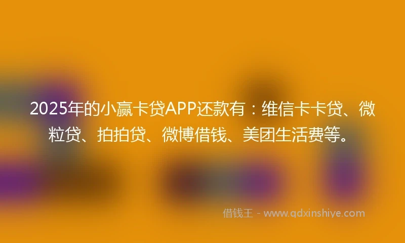 2025年的小赢卡贷APP还款有：维信卡卡贷、微粒贷、拍拍贷、微博借钱、美团生活费等。