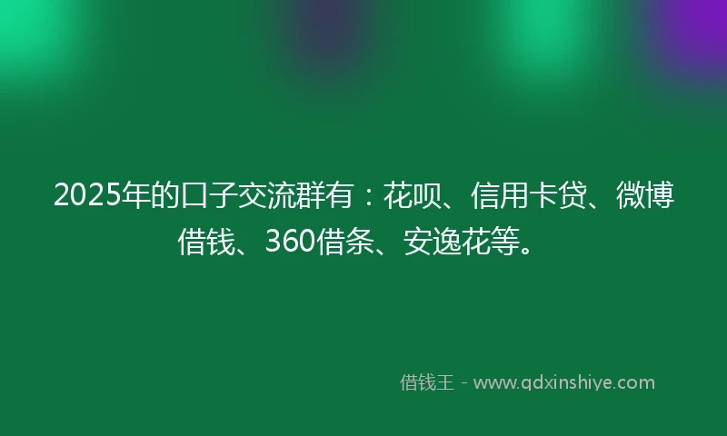 2025年的口子交流群有：花呗、信用卡贷、微博借钱、360借条、安逸花等。