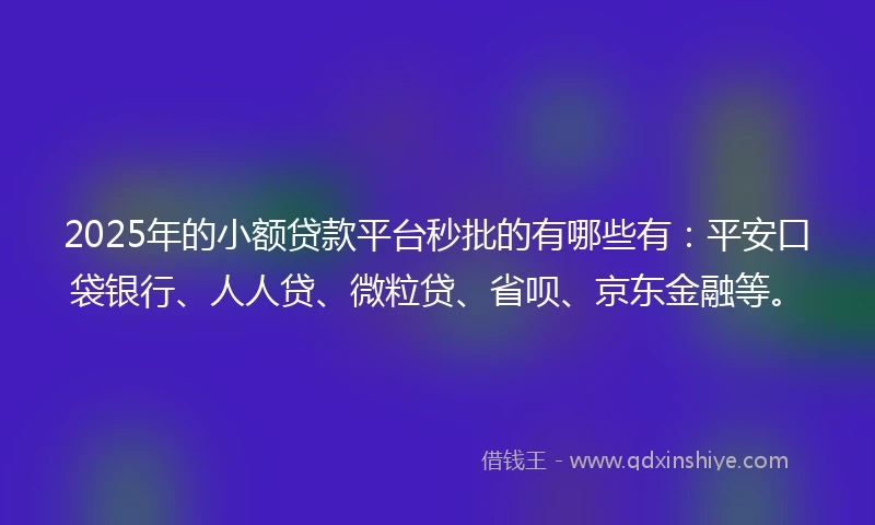 2025年的小额贷款平台秒批的有哪些有：平安口袋银行、人人贷、微粒贷、省呗、京东金融等。