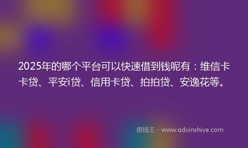 2025年的哪个平台可以快速借到钱呢有：维信卡卡贷、平安i贷、信用卡贷、拍拍贷、安逸花等。