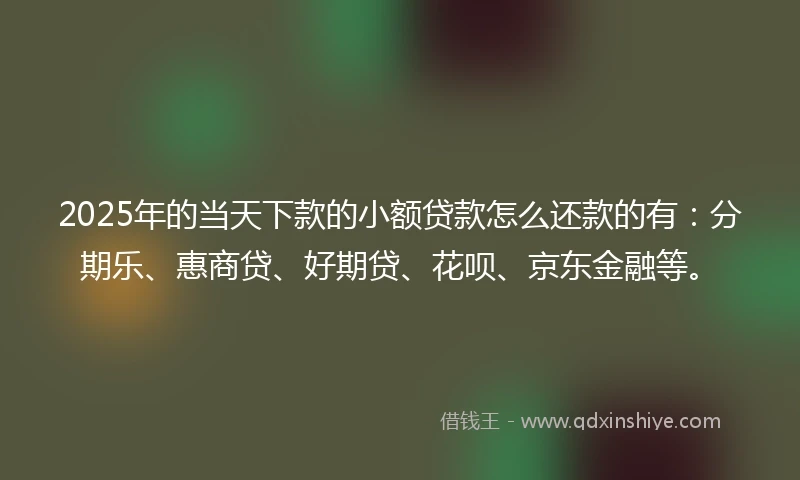 2025年的当天下款的小额贷款怎么还款的有：分期乐、惠商贷、好期贷、花呗、京东金融等。