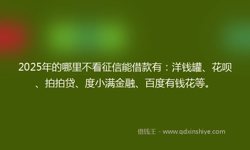 2025年的哪里不看征信能借款有：洋钱罐、花呗、拍拍贷、度小满金融、百度有钱花等。