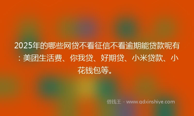 2025年的哪些网贷不看征信不看逾期能贷款呢有：美团生活费、你我贷、好期贷、小米贷款、小花钱包等。