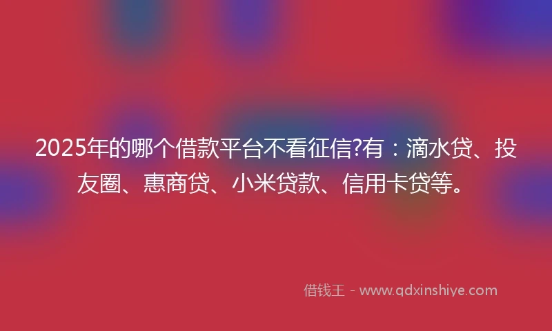 2025年的哪个借款平台不看征信?有：滴水贷、投友圈、惠商贷、小米贷款、信用卡贷等。