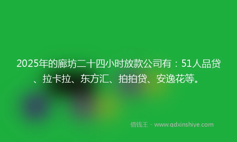 2025年的廊坊二十四小时放款公司有：51人品贷、拉卡拉、东方汇、拍拍贷、安逸花等。