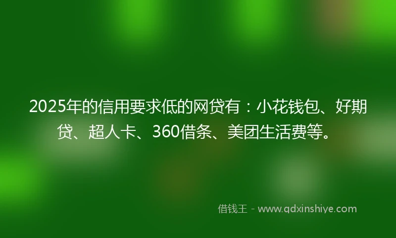 2025年的信用要求低的网贷有：小花钱包、好期贷、超人卡、360借条、美团生活费等。