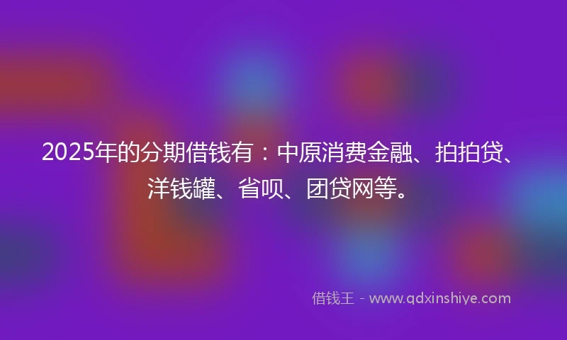 2025年的分期借钱有：中原消费金融、拍拍贷、洋钱罐、省呗、团贷网等。