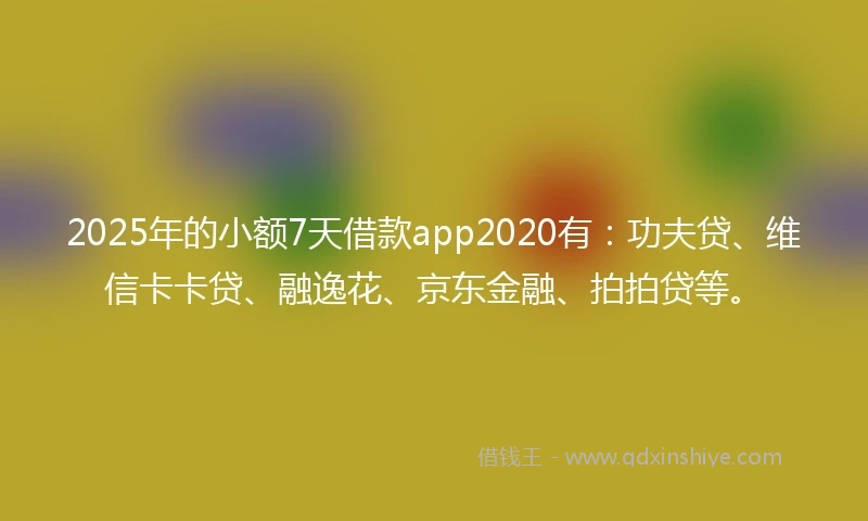 2025年的小额7天借款app2020有：功夫贷、维信卡卡贷、融逸花、京东金融、拍拍贷等。