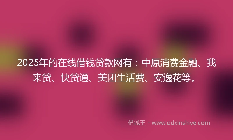 2025年的在线借钱贷款网有：中原消费金融、我来贷、快贷通、美团生活费、安逸花等。