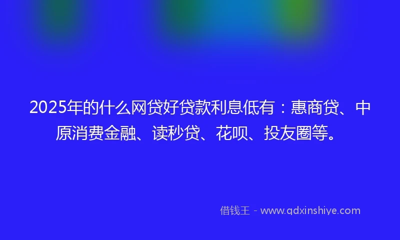 2025年的什么网贷好贷款利息低有：惠商贷、中原消费金融、读秒贷、花呗、投友圈等。