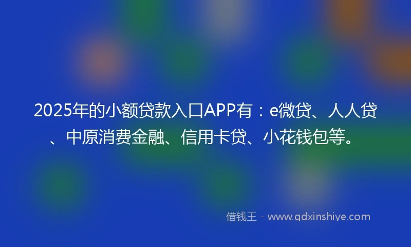 2025年的小额贷款入口APP有：e微贷、人人贷、中原消费金融、信用卡贷、小花钱包等。