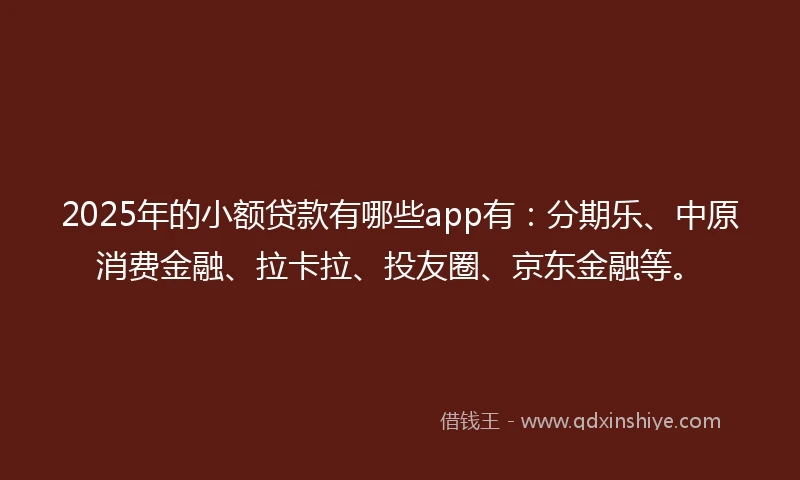 2025年的小额贷款有哪些app有：分期乐、中原消费金融、拉卡拉、投友圈、京东金融等。