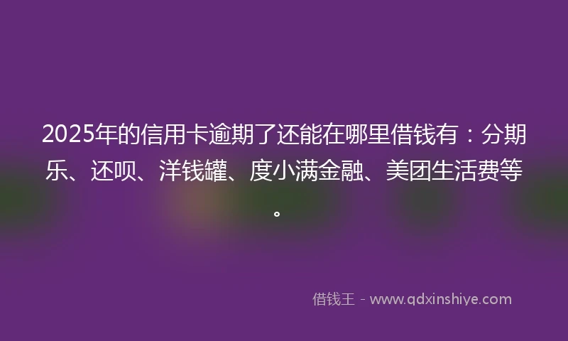 2025年的信用卡逾期了还能在哪里借钱有：分期乐、还呗、洋钱罐、度小满金融、美团生活费等。
