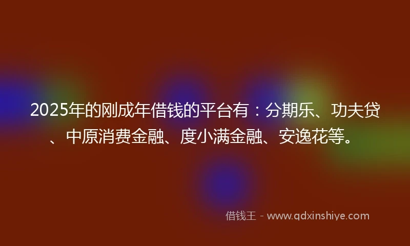 2025年的刚成年借钱的平台有：分期乐、功夫贷、中原消费金融、度小满金融、安逸花等。