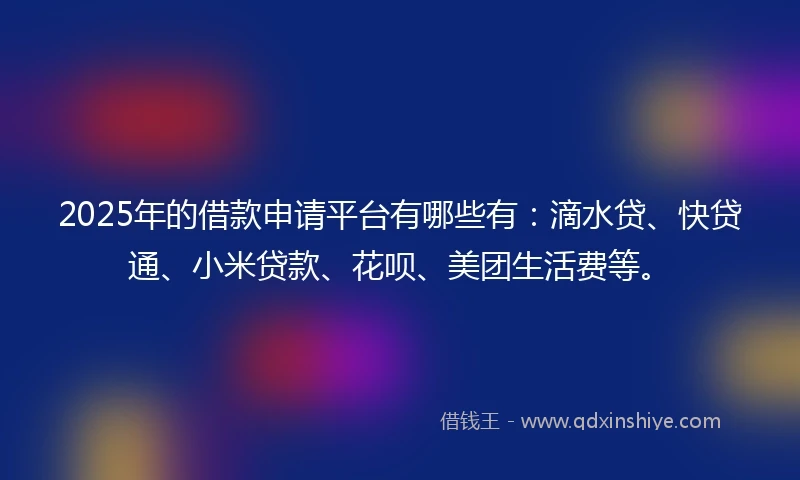 2025年的借款申请平台有哪些有：滴水贷、快贷通、小米贷款、花呗、美团生活费等。