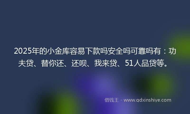 2025年的小金库容易下款吗安全吗可靠吗有：功夫贷、替你还、还呗、我来贷、51人品贷等。