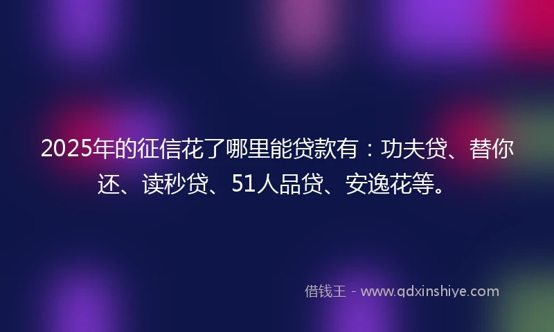 2025年的征信花了哪里能贷款有：功夫贷、替你还、读秒贷、51人品贷、安逸花等。