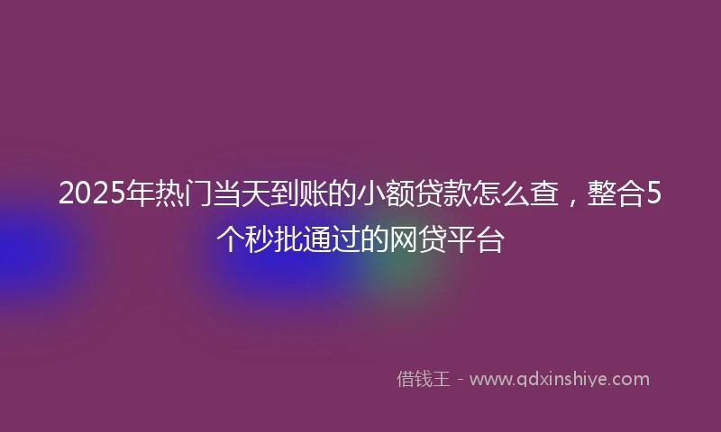 2025年热门当天到账的小额贷款怎么查，整合5个秒批通过的网贷平台