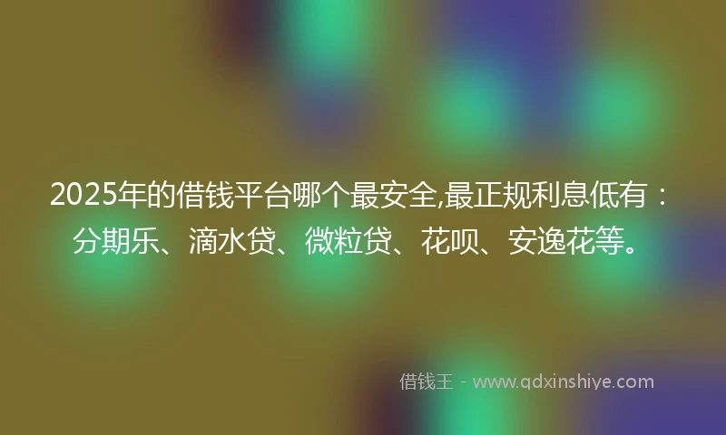 2025年的借钱平台哪个最安全,最正规利息低有：分期乐、滴水贷、微粒贷、花呗、安逸花等。