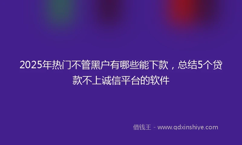 2025年热门不管黑户有哪些能下款，总结5个贷款不上诚信平台的软件