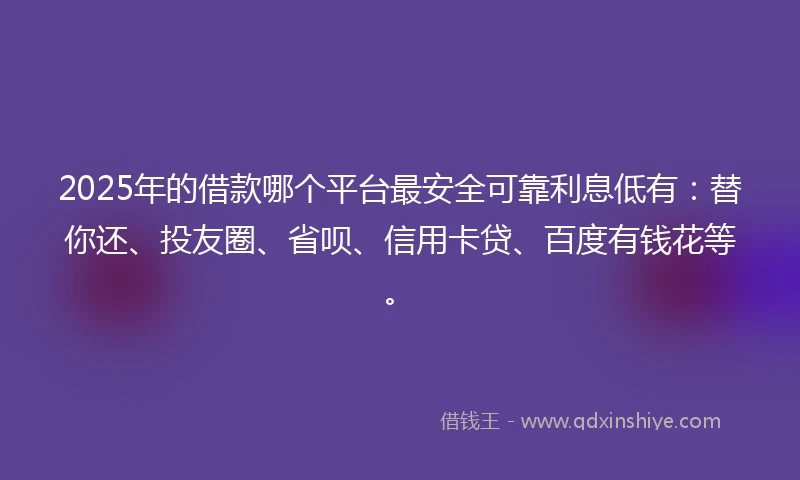 2025年的借款哪个平台最安全可靠利息低有：替你还、投友圈、省呗、信用卡贷、百度有钱花等。