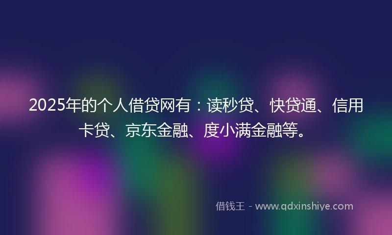 2025年的个人借贷网有：读秒贷、快贷通、信用卡贷、京东金融、度小满金融等。