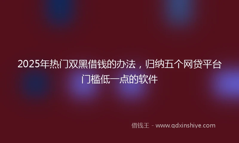 2025年热门双黑借钱的办法，归纳五个网贷平台门槛低一点的软件