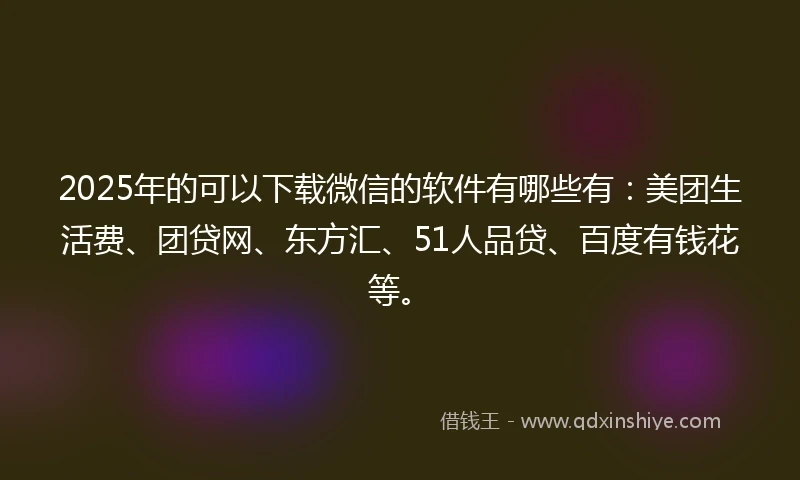 2025年的可以下载微信的软件有哪些有：美团生活费、团贷网、东方汇、51人品贷、百度有钱花等。