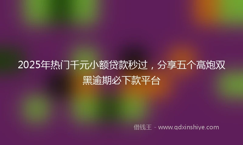 2025年热门千元小额贷款秒过，分享五个高炮双黑逾期必下款平台