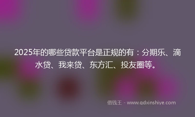 2025年的哪些贷款平台是正规的有：分期乐、滴水贷、我来贷、东方汇、投友圈等。