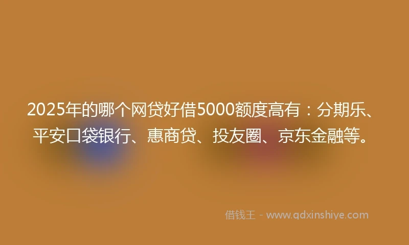 2025年的哪个网贷好借5000额度高有：分期乐、平安口袋银行、惠商贷、投友圈、京东金融等。