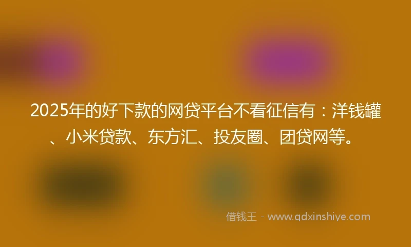 2025年的好下款的网贷平台不看征信有：洋钱罐、小米贷款、东方汇、投友圈、团贷网等。