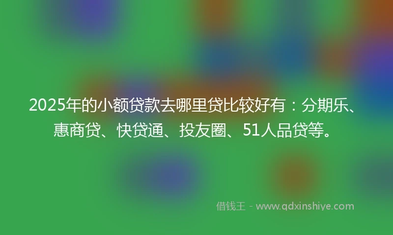 2025年的小额贷款去哪里贷比较好有：分期乐、惠商贷、快贷通、投友圈、51人品贷等。