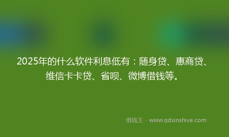 2025年的什么软件利息低有：随身贷、惠商贷、维信卡卡贷、省呗、微博借钱等。