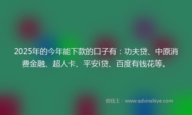 2025年的今年能下款的口子有：功夫贷、中原消费金融、超人卡、平安i贷、百度有钱花等。