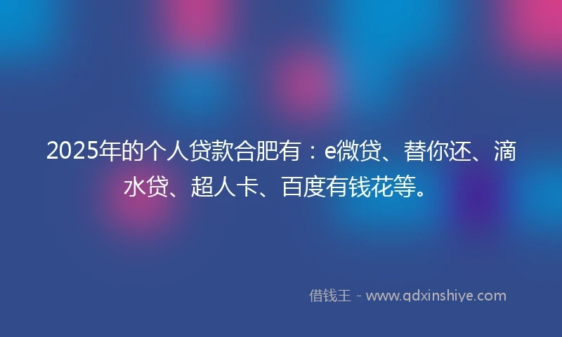 2025年的个人贷款合肥有：e微贷、替你还、滴水贷、超人卡、百度有钱花等。