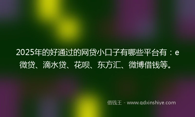 2025年的好通过的网贷小口子有哪些平台有:e微贷、滴水贷、花呗、东方汇、微博借钱等。
