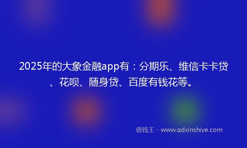 2025年的大象金融app有：分期乐、维信卡卡贷、花呗、随身贷、百度有钱花等。
