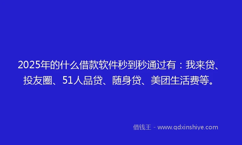 2025年的什么借款软件秒到秒通过有：我来贷、投友圈、51人品贷、随身贷、美团生活费等。