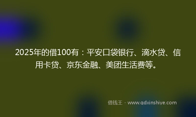 2025年的借100有：平安口袋银行、滴水贷、信用卡贷、京东金融、美团生活费等。