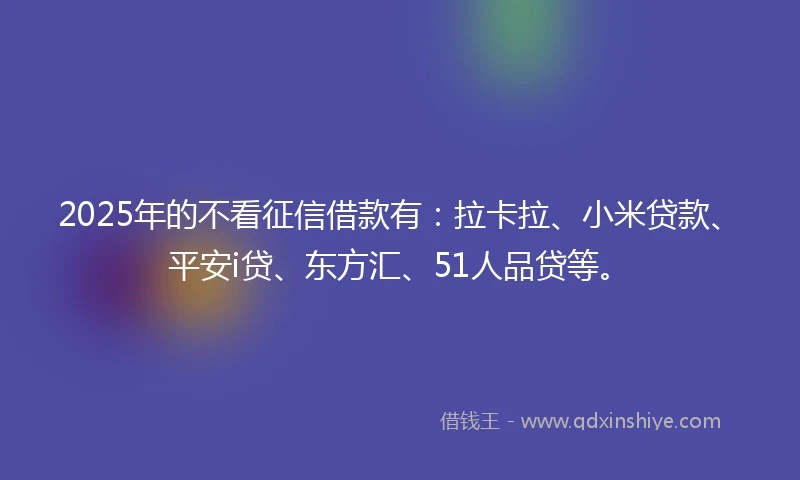 2025年的不看征信借款有：拉卡拉、小米贷款、平安i贷、东方汇、51人品贷等。