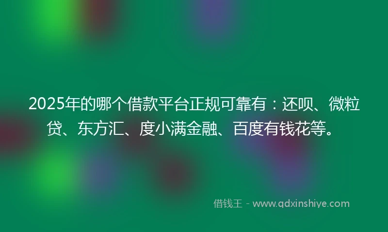 2025年的哪个借款平台正规可靠有：还呗、微粒贷、东方汇、度小满金融、百度有钱花等。