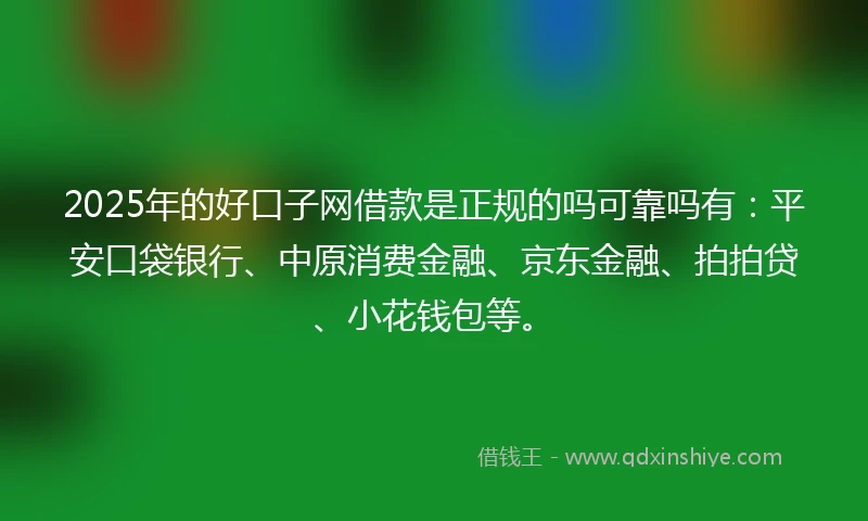 2025年的好口子网借款是正规的吗可靠吗有：平安口袋银行、中原消费金融、京东金融、拍拍贷、小花钱包等。