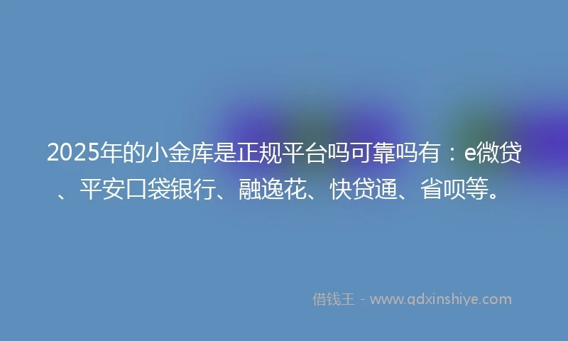 2025年的小金库是正规平台吗可靠吗有：e微贷、平安口袋银行、融逸花、快贷通、省呗等。