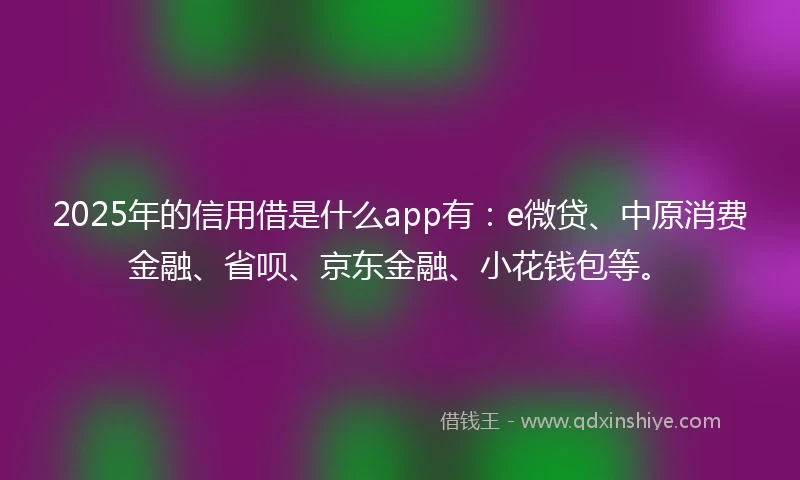 2025年的信用借是什么app有：e微贷、中原消费金融、省呗、京东金融、小花钱包等。