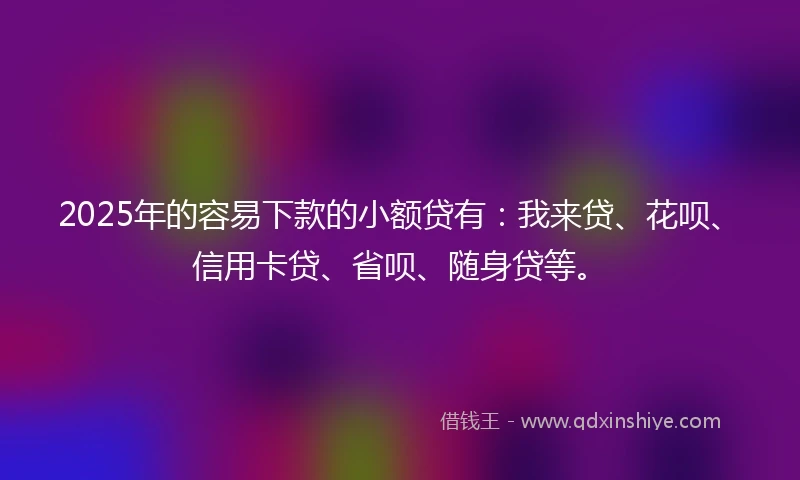 2025年的容易下款的小额贷有：我来贷、花呗、信用卡贷、省呗、随身贷等。